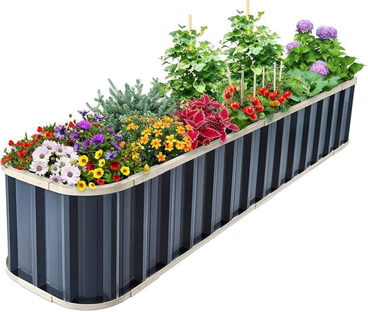 KING BIRD Raised Garden Bed Quick-Install Galvanized Planter Garden Box Outdoor for Gardening, Vegetables, Flowers 7.2x1.7x1 Ft, Dark Grey