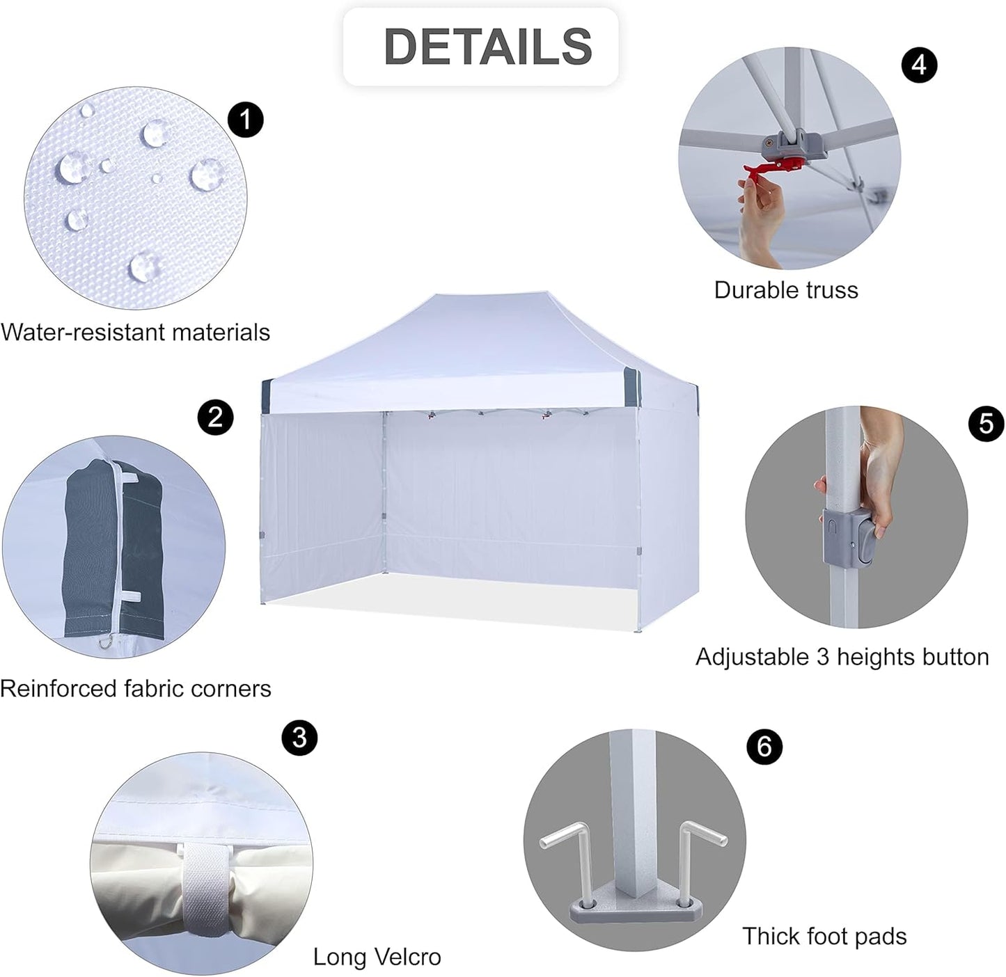Eazy Up OUTDOOR WIND Pop Up Canopy with Sidewalls - Heavy Duty Commercial Instant Canopy Tent - 10x15, White