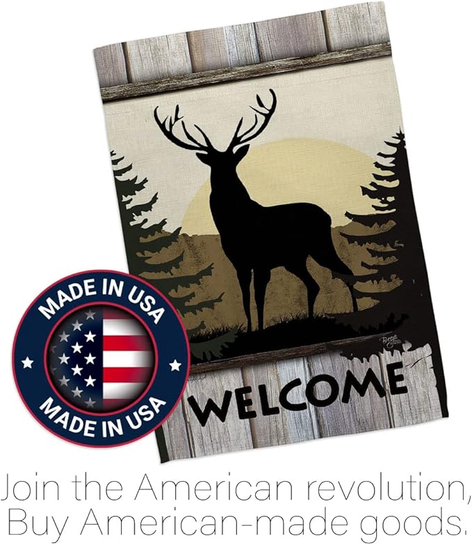Breeze Decor Welcome Deer Nature Wildlife Decorative Vertical Garden Flag, 28" X 40", Multi-Color