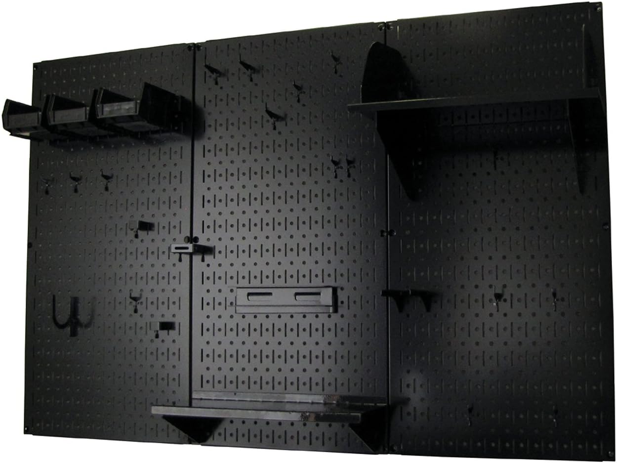 Wall Control Metal Pegboard Organizer - 4' Standard Tool Storage Kit, Black - Includes Pegboard Paper Towel Holder & Dowel Rod Shelf Assembly