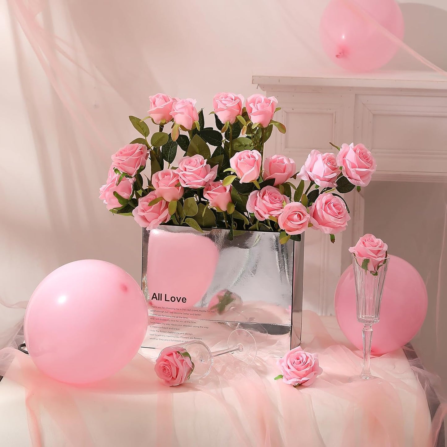 Hawesome 12PCS Artificial Silk Flowers Realistic Roses Bouquet Long Stem for Home Wedding Decoration Party (Pink -1) 1