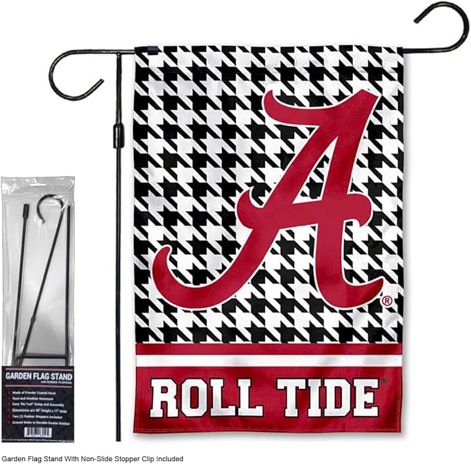 College Flags & Banners Co. Alabama Crimson Tide Houndstooth Pattern Garden Banner Flag with Stand Pole Holder