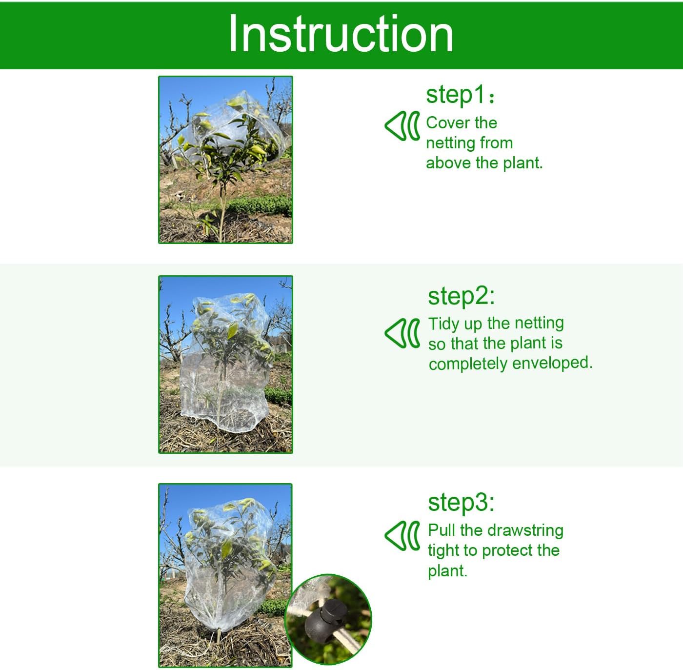 Garden Plant Covers Bags with Drawstring, 4 Pack,5.9x3.9Ft Mesh Plant Covers, Insect Bird Barrier Mesh, for Trees & Shrubs &Garden Plant Protection