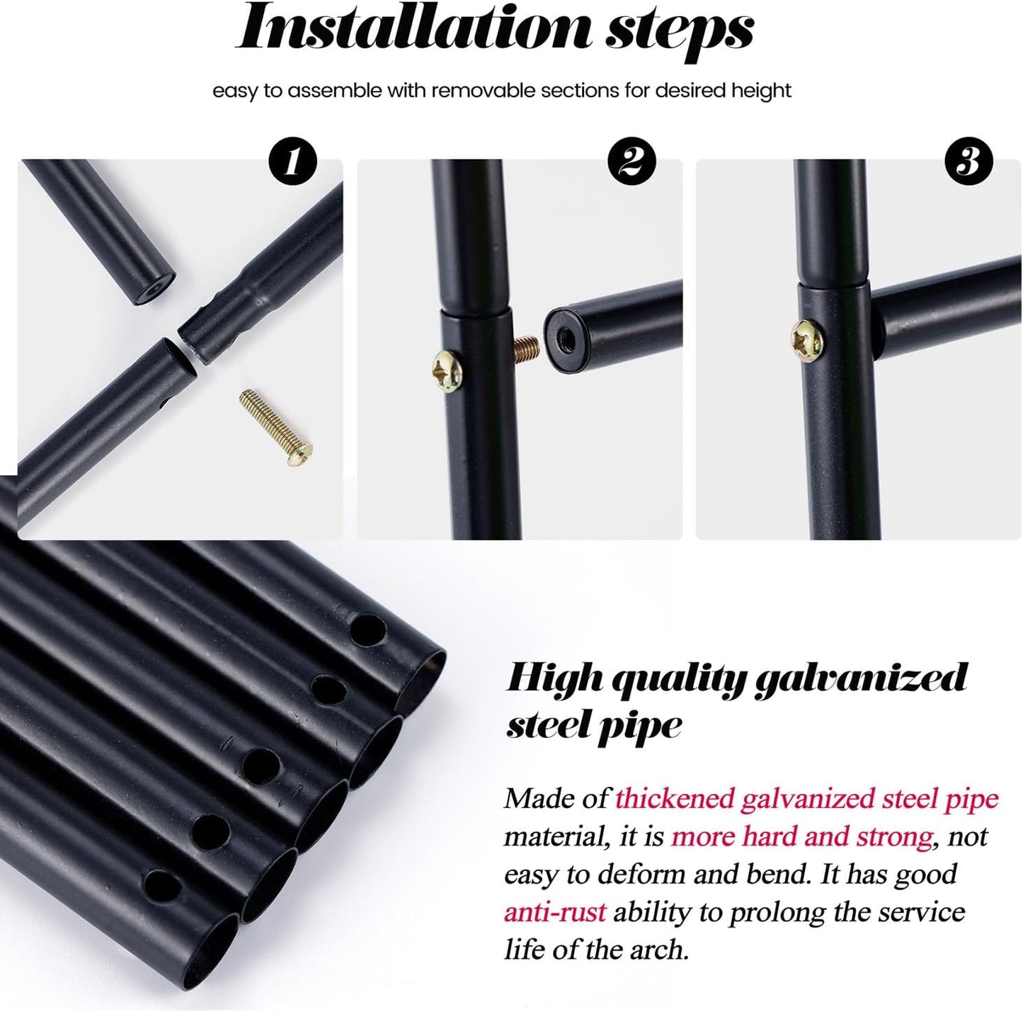 Thickened Rustproof Garden Arch, Wedding Arch- 4.6 * 7.8 or 6.4 * 7.5Ft, Easy to Assemble, Long Lasting and Durable, Metal Arch for Garden Arbor Trellis & Climbing Plant