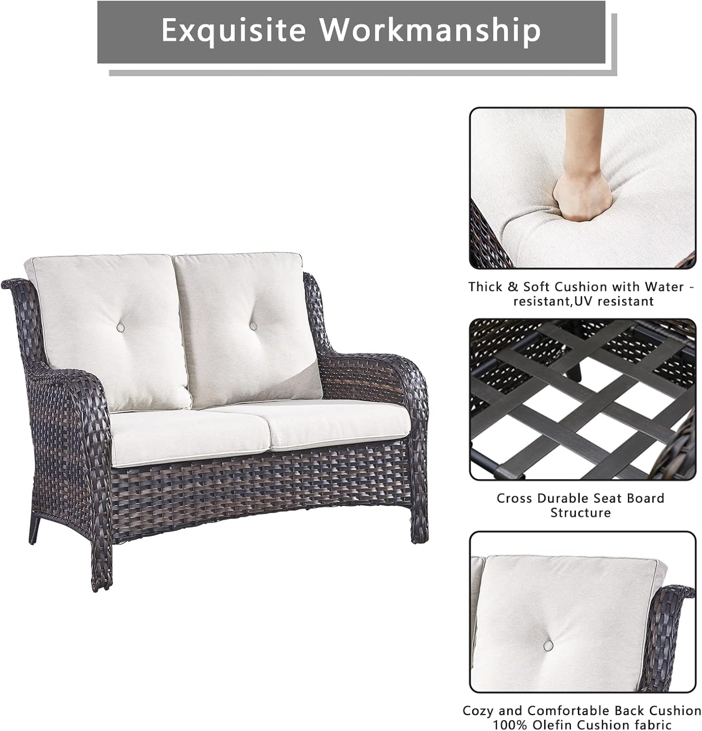 Outdoor Wicker Patio Furniture Set - 5 Piece Rattan Patio Conversation Set with 2 Rocking Swivel Chairs,2 Ottomans and 1 Loveseat for Porch Deck Backyard Garden(Brown/Beige)