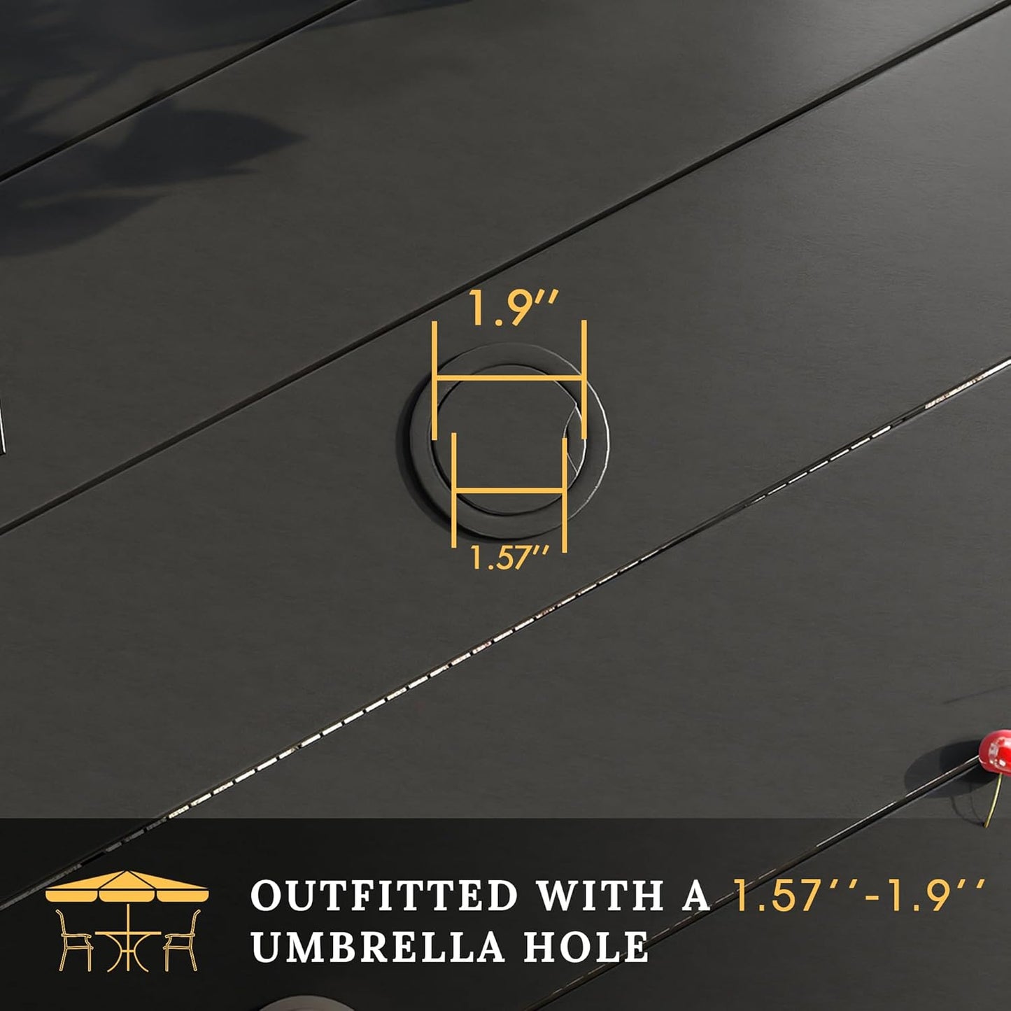 VICLLAX 41.2"x 28" Outdoor Round Patio Table for Lawn Garden, All Weather Metal Round Patio Dining Table with Adjustable Umbrella Hole, Patio Table for 4 Person, Black Tabletop