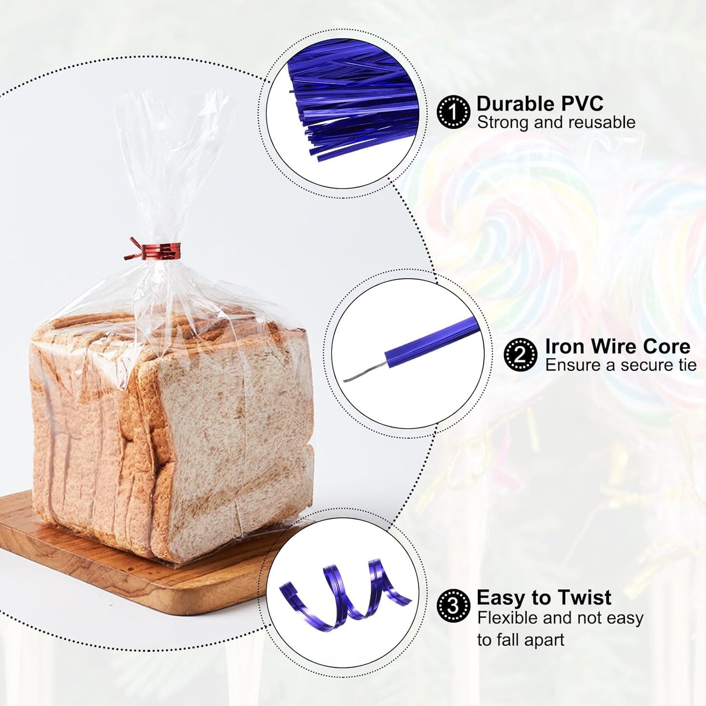 HARFINGTON 800pcs Bag Twist Ties 4" Reusable Plastic Metallic Twist Ties Wire Cable Ties for Party Bread Candy Cake, Blue