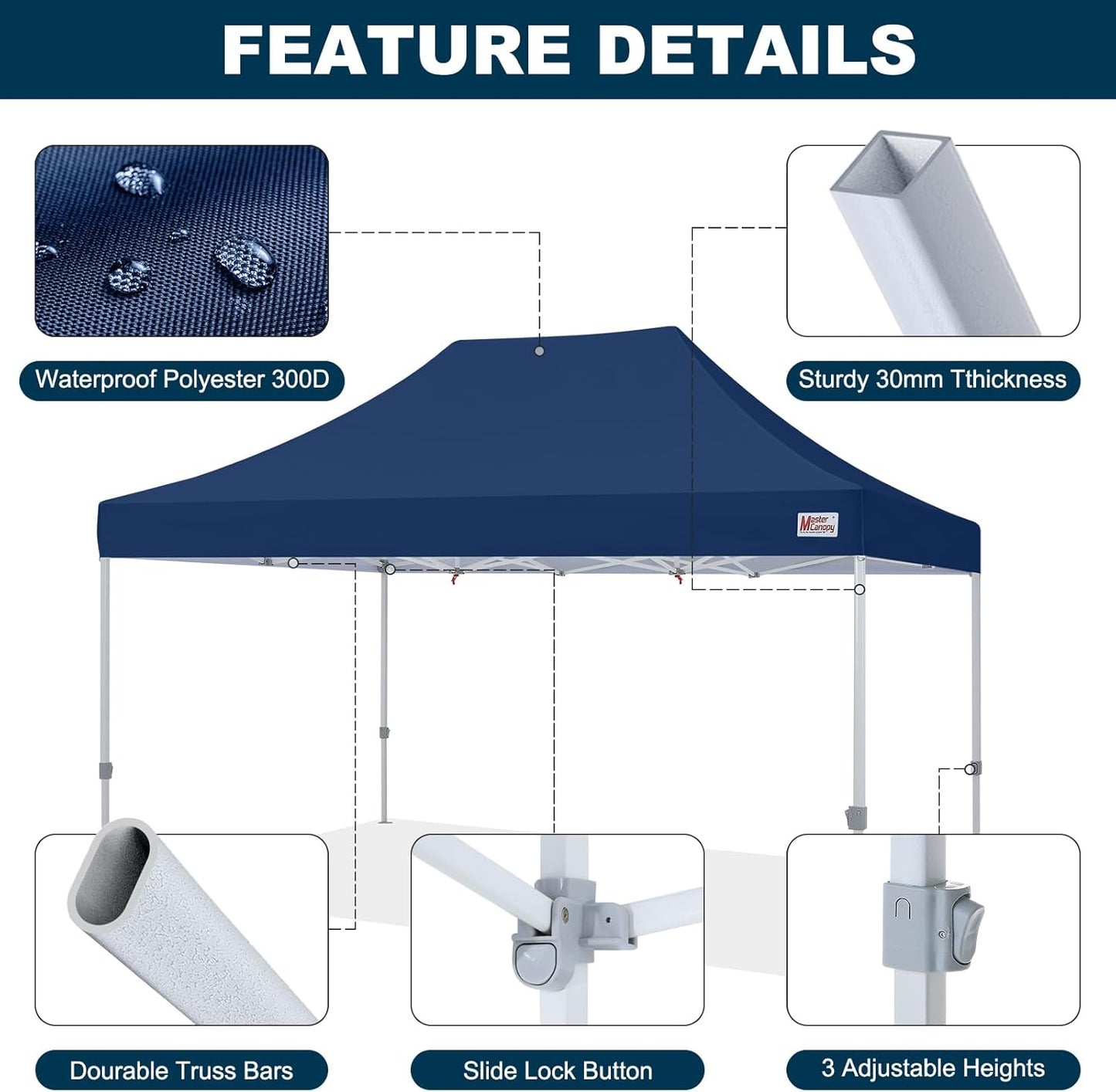 MASTERCANOPY Pop Up Canopy Tent Commercial Grade 10x15 Instant Shelter (Navy Blue)