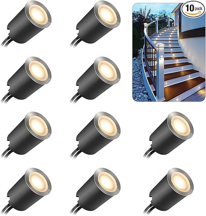 SMY Lighting 10 Pack Recessed LED Deck Light Kits with Protecting Shell, 32mm, Warm White, IP67 Waterproof, 12V Low Voltage, for Outdoor Garden, Patio, Stair, Kitchen Decoration