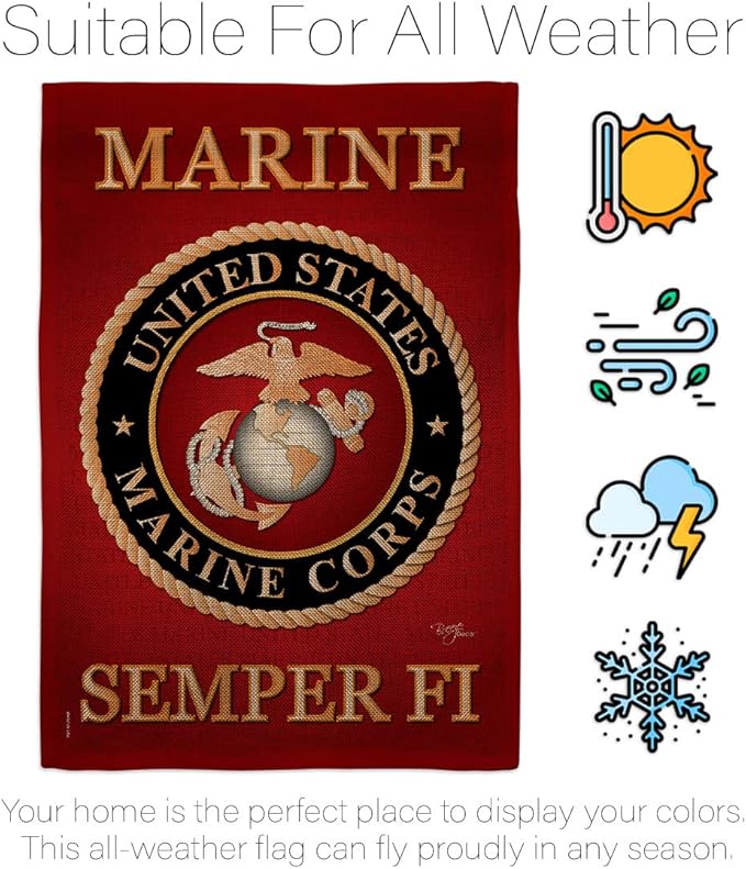 Marine Corps Burlap Garden Flag - Set with Stand Armed Forces USMC Semper Fi United State American Military Veteran Retire Official - House Banner Small Yard Gift Double-Sided Made In USA , Garden Flag 13"x 18.5"