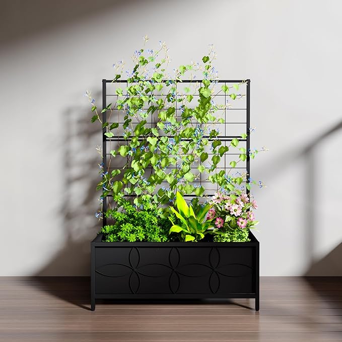 Zhongma Sturdy Raised Garden Bed with Trellis (15.75 x 35.43 x 48.8 in) for Vegetables Flower, Planter Box for Backyard Patio Balcony