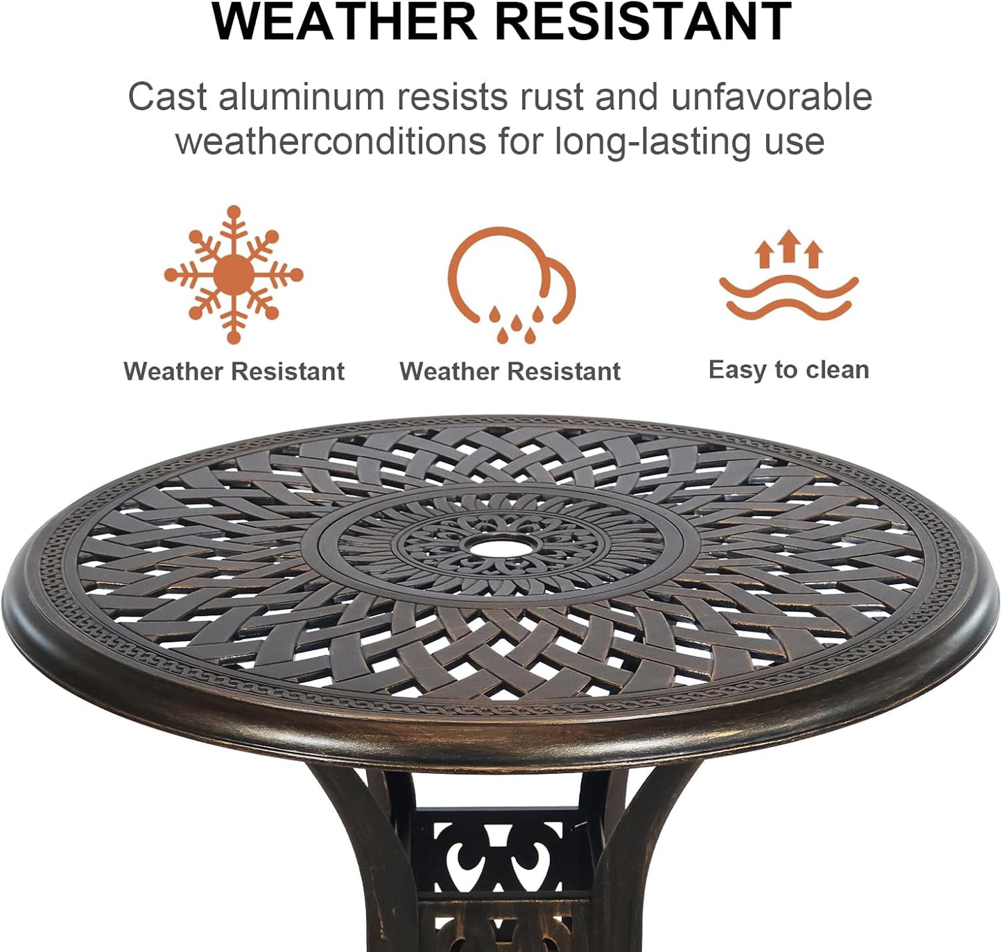 Outdoor Bistro Set 3 Piece, All Weather Bistro Table and Chairs Set, Cast Aluminum Patio Bistro Sets with 2.36" Umbrella Hole, Patio Furniture Set for Garden Porch