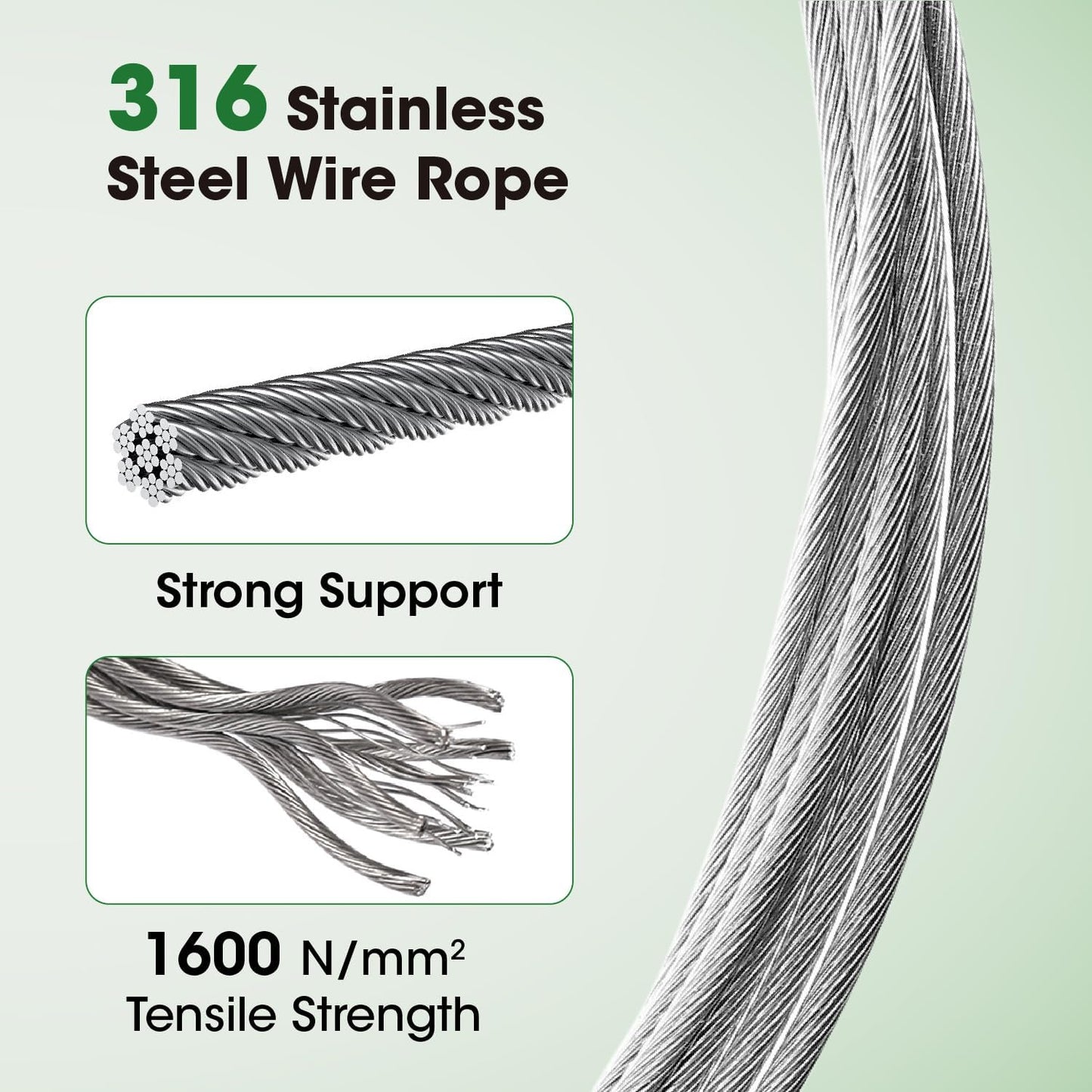 10 Sets Cylindrical Hubs Wall Trellis Kits, Wire Trellis for Climbing Plants Outdoor with 53Ft x 1/8" T316 Stainless Steel Rope, Garden Wire Trellis System for Espalier & Vertical Gardening