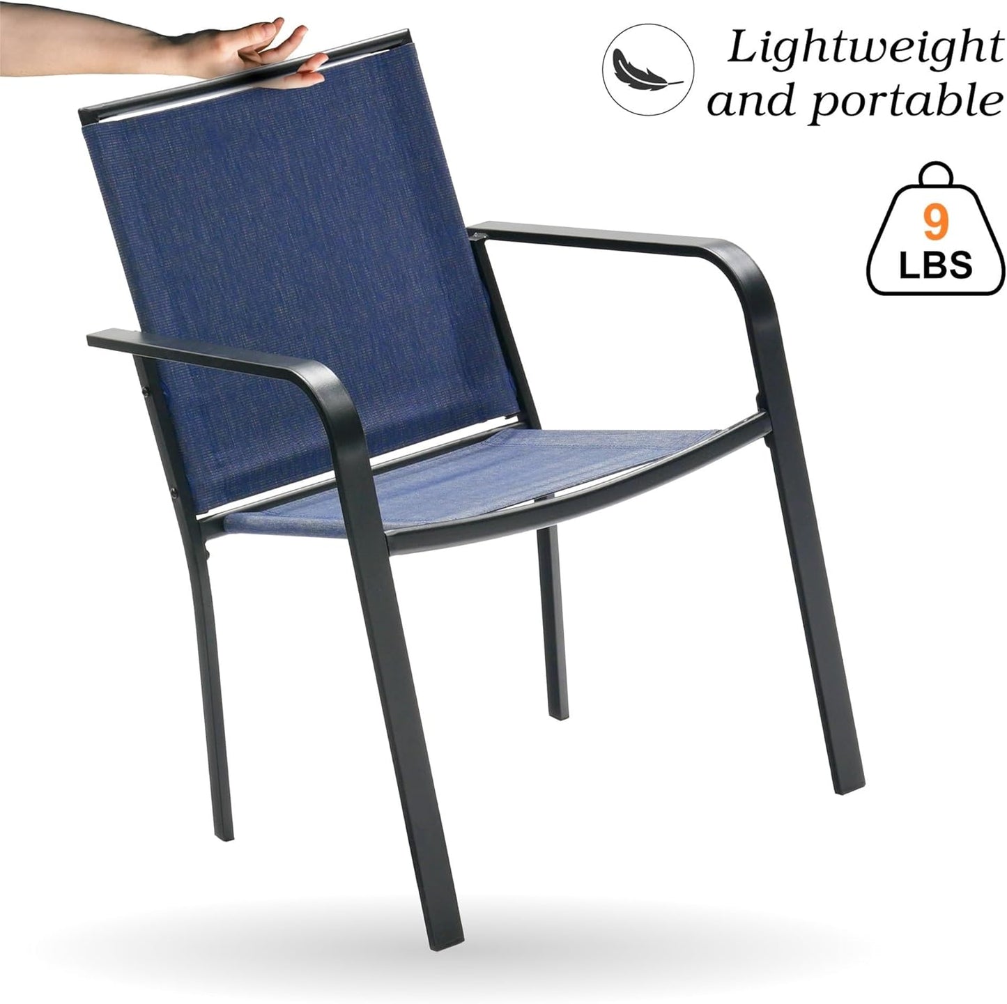 7-Piece Outdoor Patio Dining Set, 6 Stackable Patio Outoor Chairs & Rectangular Dining Table with All Weather Frame Furniture Set - Navy