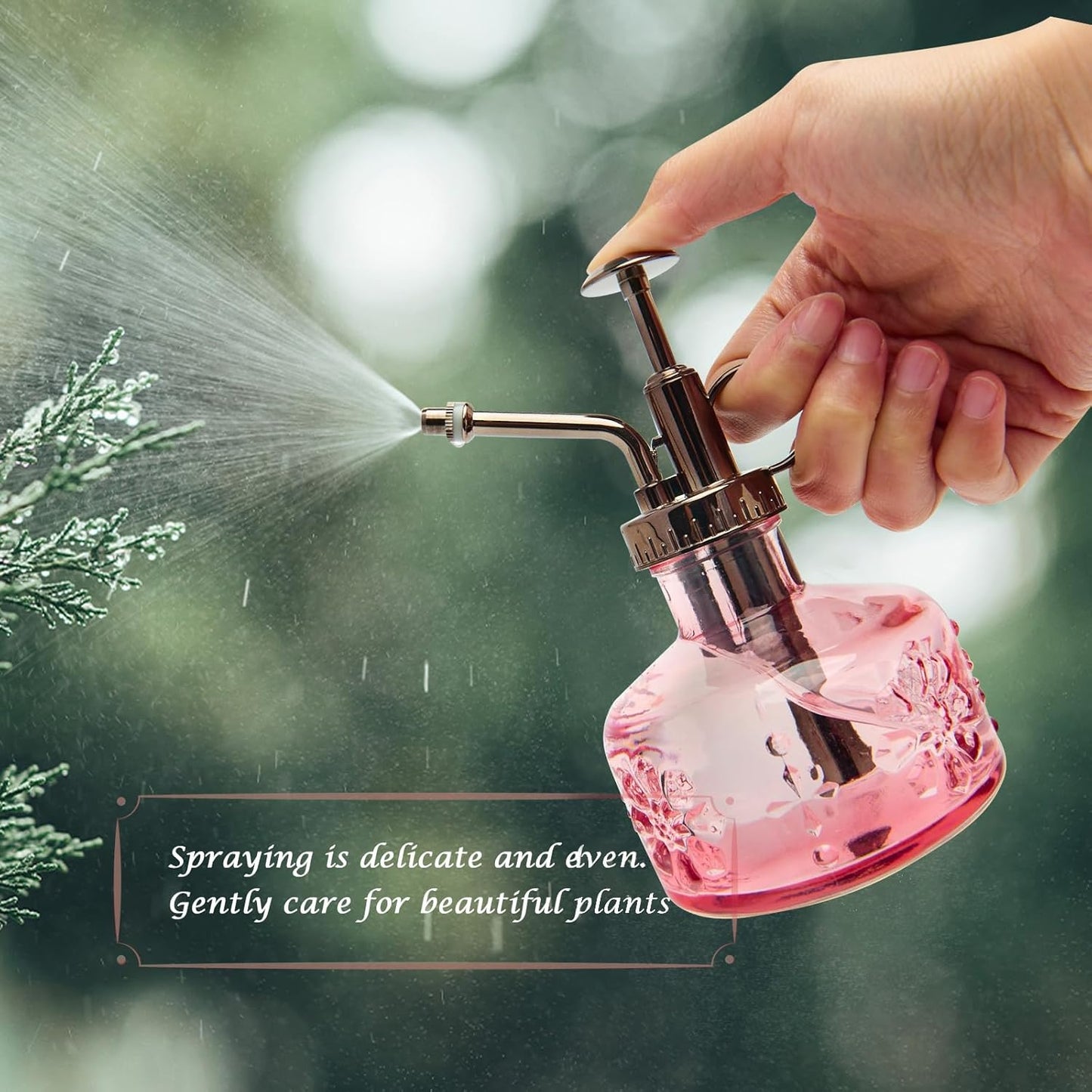 XXXFLOWER Glass Plant Mister Spray Bottle for Indoor Plant Spritzer Succulent Watering Bottle Tall Vintage Style with Bronze Plastic Top Pump