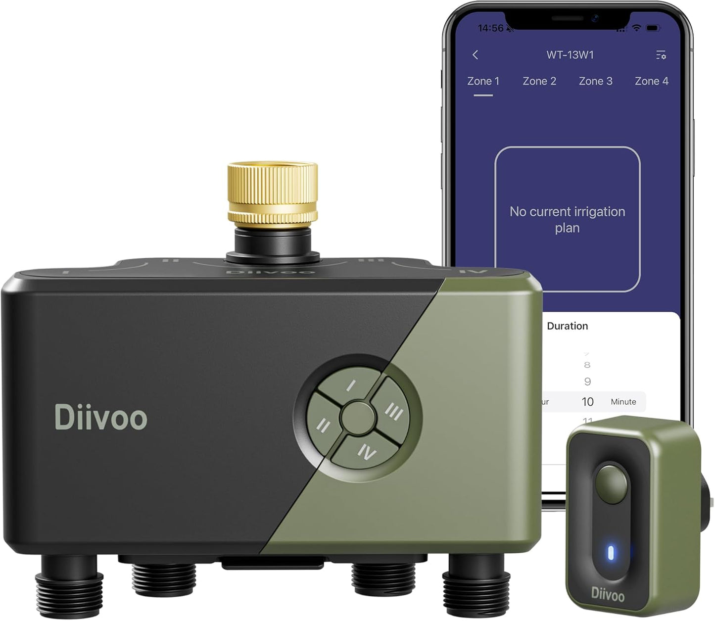 Diivoo WiFi Water Timer 4 Outlets with Brass Inlet, Smart Sprinkler/Hose/Tap Timer Compatible with Alexa & 24 Irrigation Plans & Rain Delay, Garden Watering Systems Controller with 2 Watering Modes