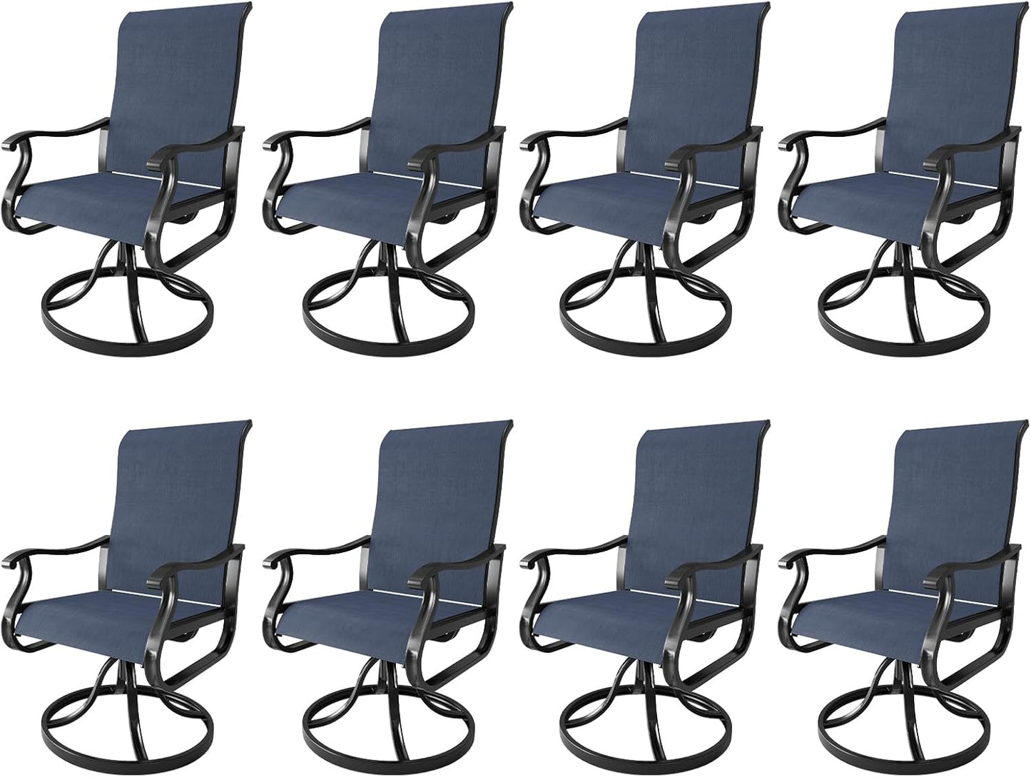 Amopatio Patio Swivel Chairs Set of 8, Outdoor Swivel Rocker Dining Chairs with All Weather Textilene High Back & Metal Frame, for Backyard Deck Lawn Garden, Navy Blue