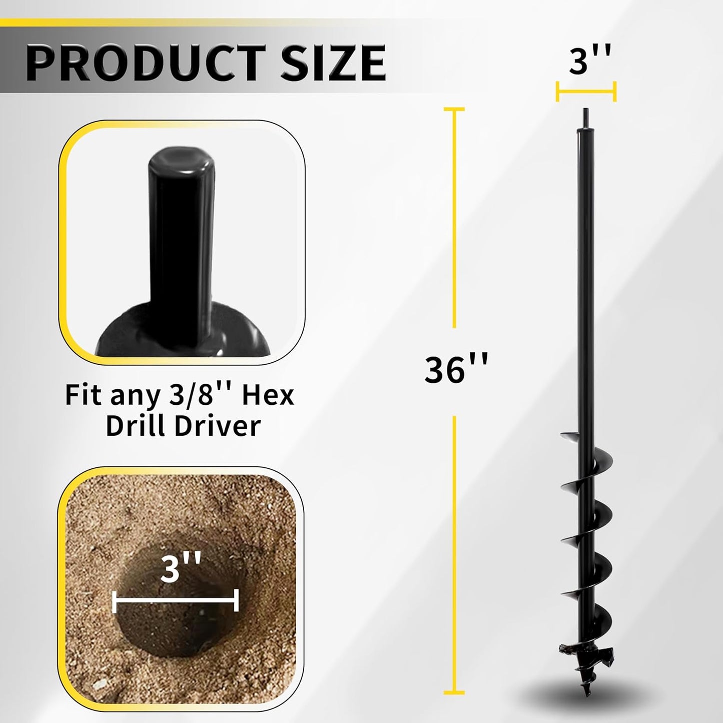 Auger Drill Bit for Planting - 3" x 36" Plant Auger for Cordless Drill - Bulb Planter Tool for Bulbs Planting&Holes Digging - 3/8" Hex Drive Drill
