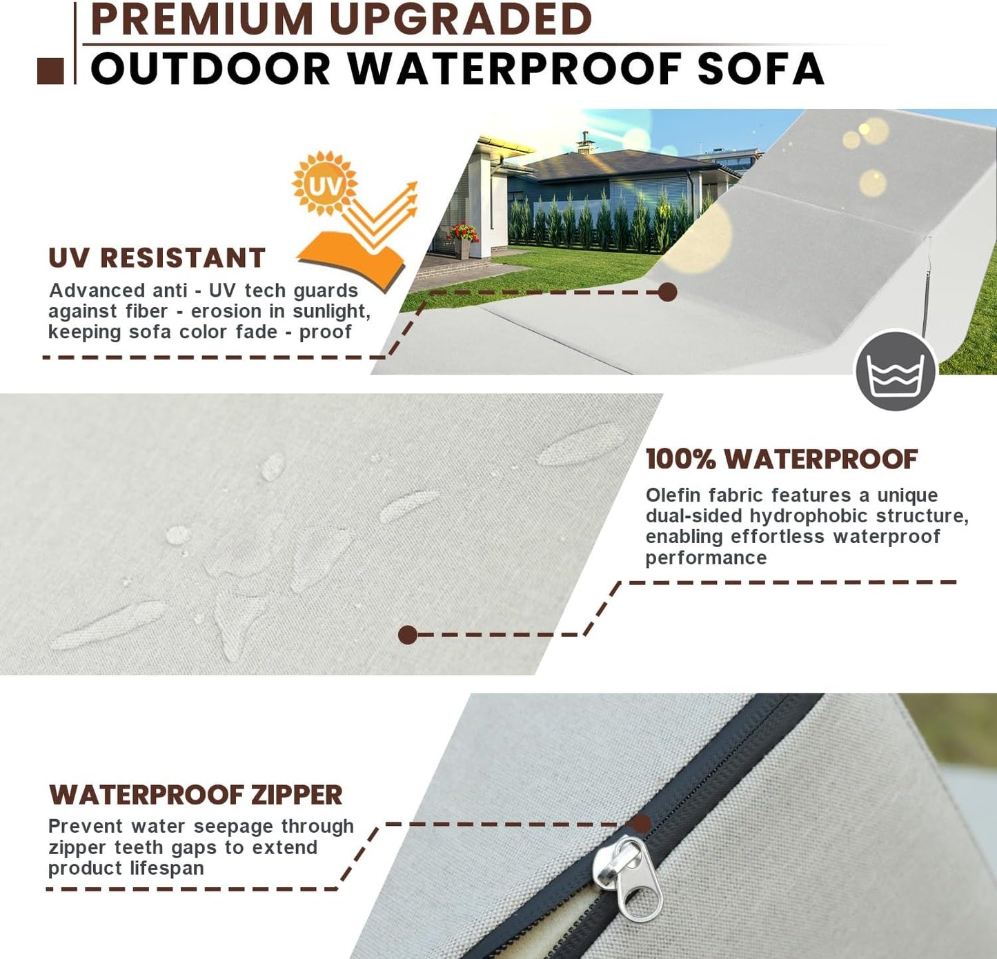 jela Outdoor Chaise Lounge, Waterproof Folding Sofa Bed Lounge Chair, UV Resistant Folding Lounge Chair with Machine Washable Cover, Soft Foam Patio Sofa Chairs Pool Lounge Chaise Chairs (Sand)