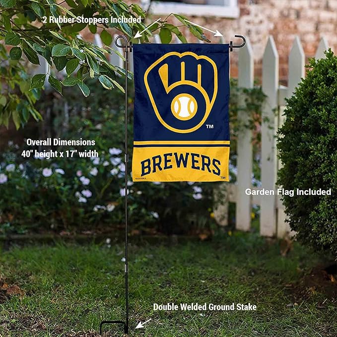 WinCraft Milwaukee Brewers Glove Garden Flag and Pole Stand Mount