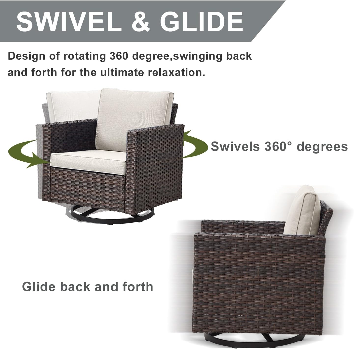 HUMMUH 5 Piece Patio Furniture Set with Fire Pit Table 41in 55,000 BTU,Wicker Outdoor Conversation Sets - Outdoor Swivel Rocker Chairs Patio Sofa for Porch,Garden,Backyard