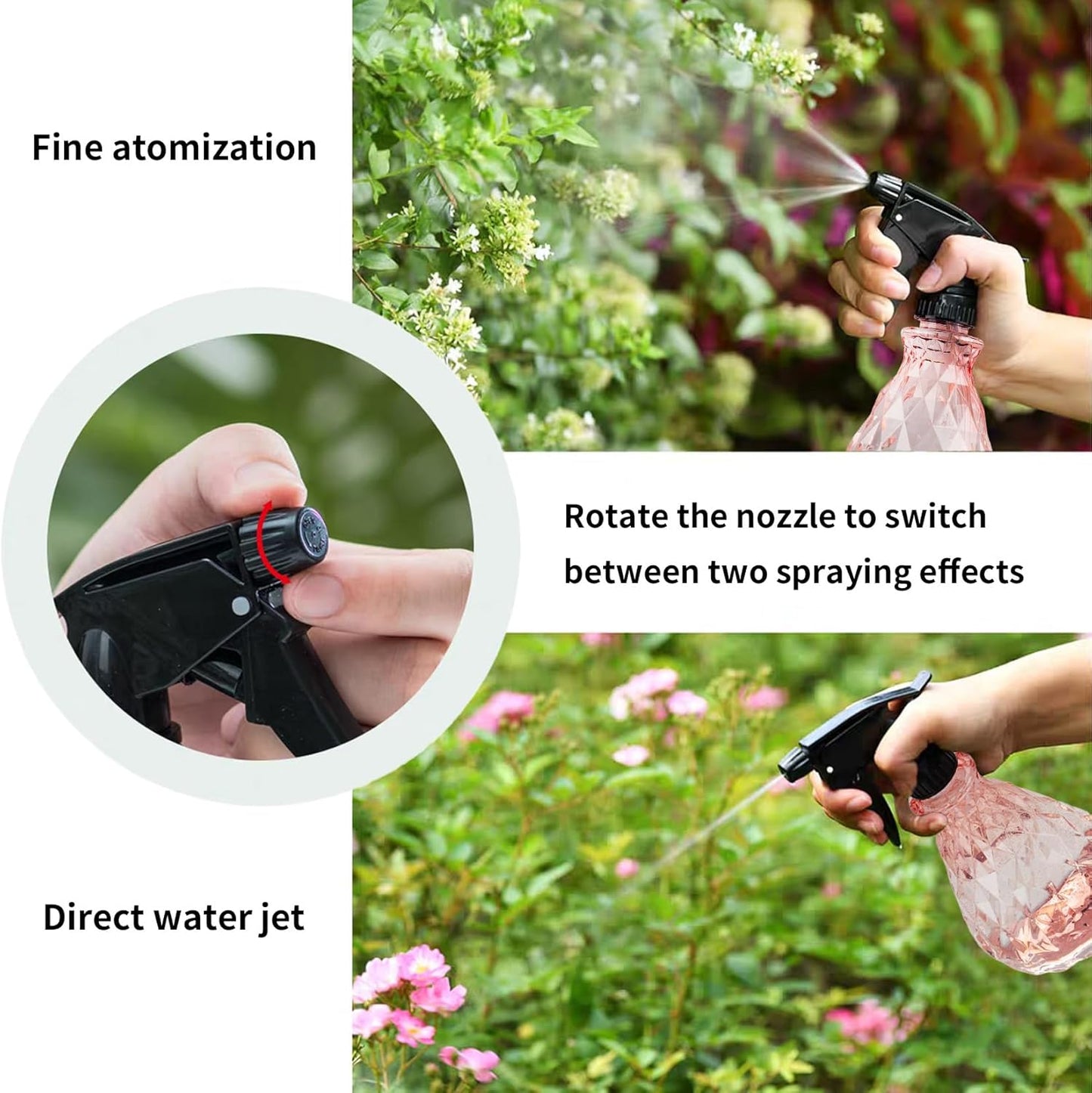 2 Pcs Spray Bottles, 500 ml/17 oz Empty Water Spray Bottles, Plastic Reusable Adjustable Mist Sprayer Squirt Bottles Containers Refillable for Cleaning Solutions, Gardening, Plants (Pink)