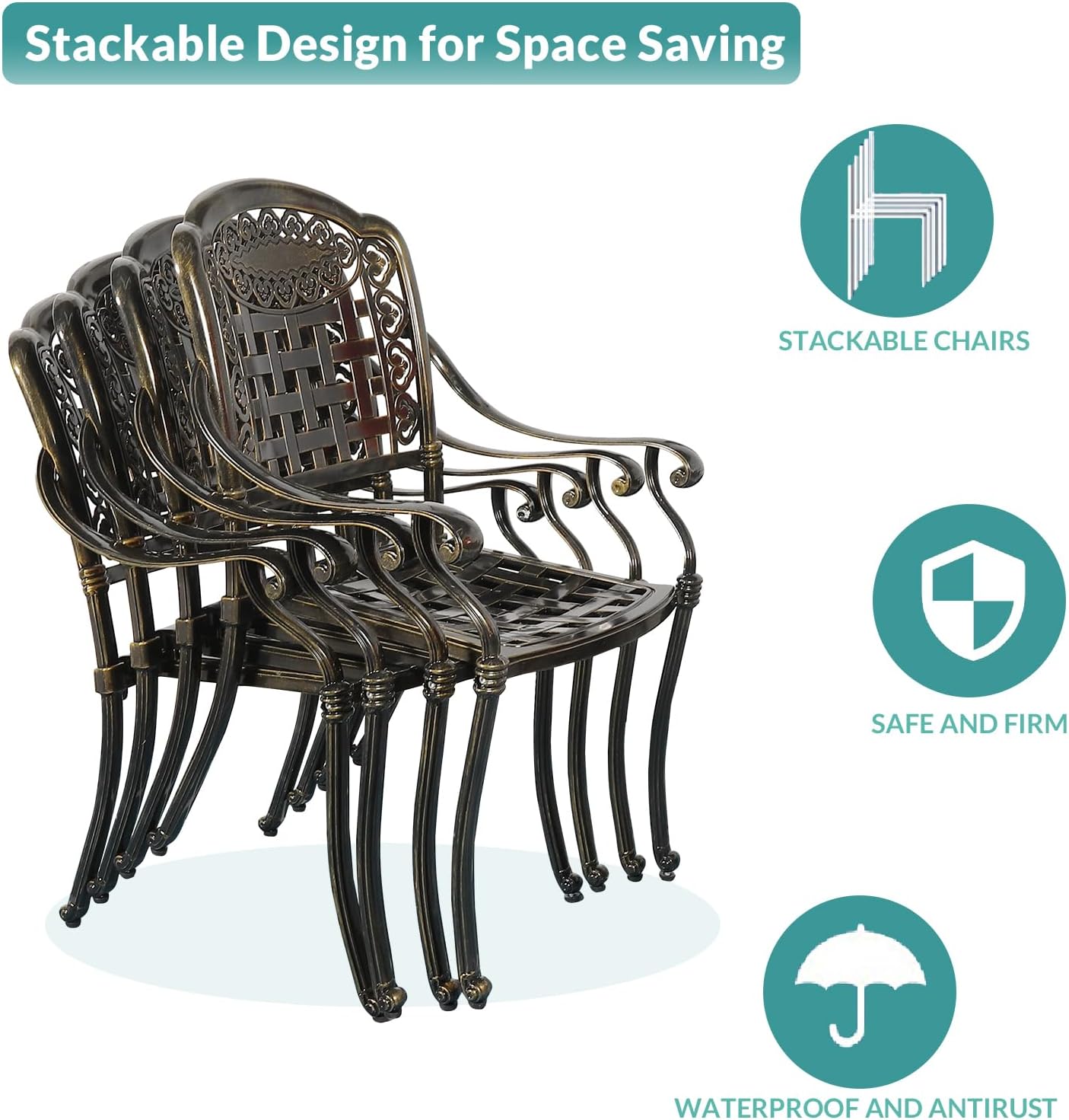 MEETWARM 3 Piece Patio Bistro Set, Outdoor All-Weather Cast Aluminum Dining Furniture Set Includes 2 Chairs with Cushions and a 31” Round Table with Umbrella Hole for Garden Deck, Navy Blue