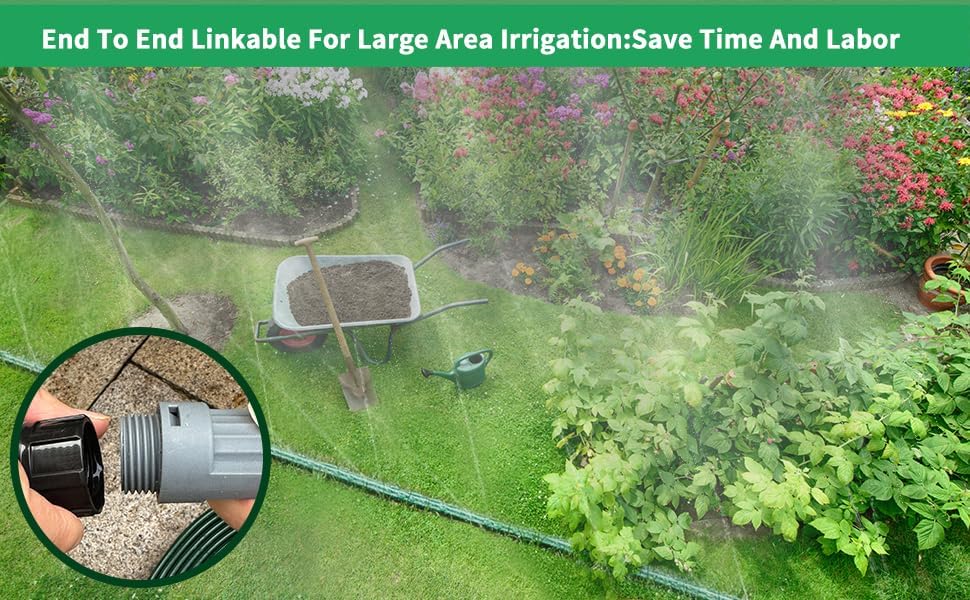 Watoo 2025 Sprinkler Hose & Soaker Hose for Yard - 100 FT Reinforced Flat Garden Hose with Holes, Heavy Duty No-Kink Lawn Irrigation Hose (Includes Stakes, High Pressure Spray)