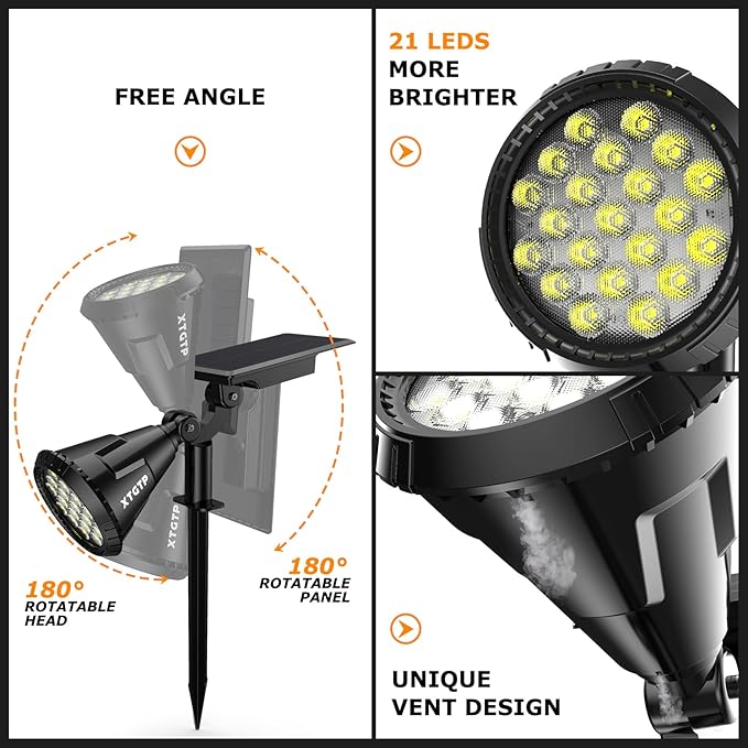 Solar Lights Outdoor, Ultra Bright 21 LEDs IP67 Waterproof Landscape Lighting for Outside, 2-in-1 Adjustable Solar Wall Lights for Garden Yard Pathway - Auto On/Off, 4 Pack (Cool White)