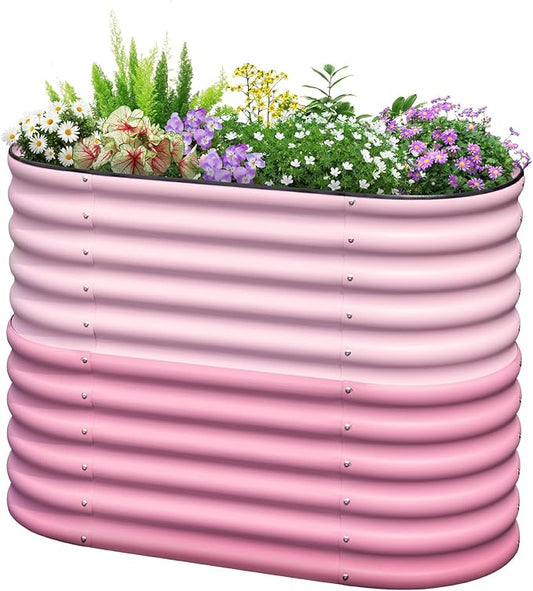 KING BIRD Raised Garden Bed 2.85 ft Tall 6 in 1 Galvanized Planter Garden Box Outdoor for Gardening, Deep Root Vegetables, Flowers 47.2X23.6X34.2 in, Pink