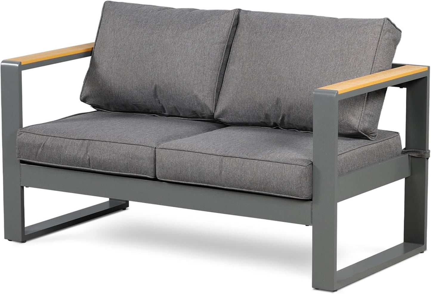 BPS Outdoor Aluminum Patio Furniture Loveseat, 1 PCS All-Weather Metal Outdoor Sofa Chairs with Washable Thick Cushion for Garden, Patio, Balcony and Proch