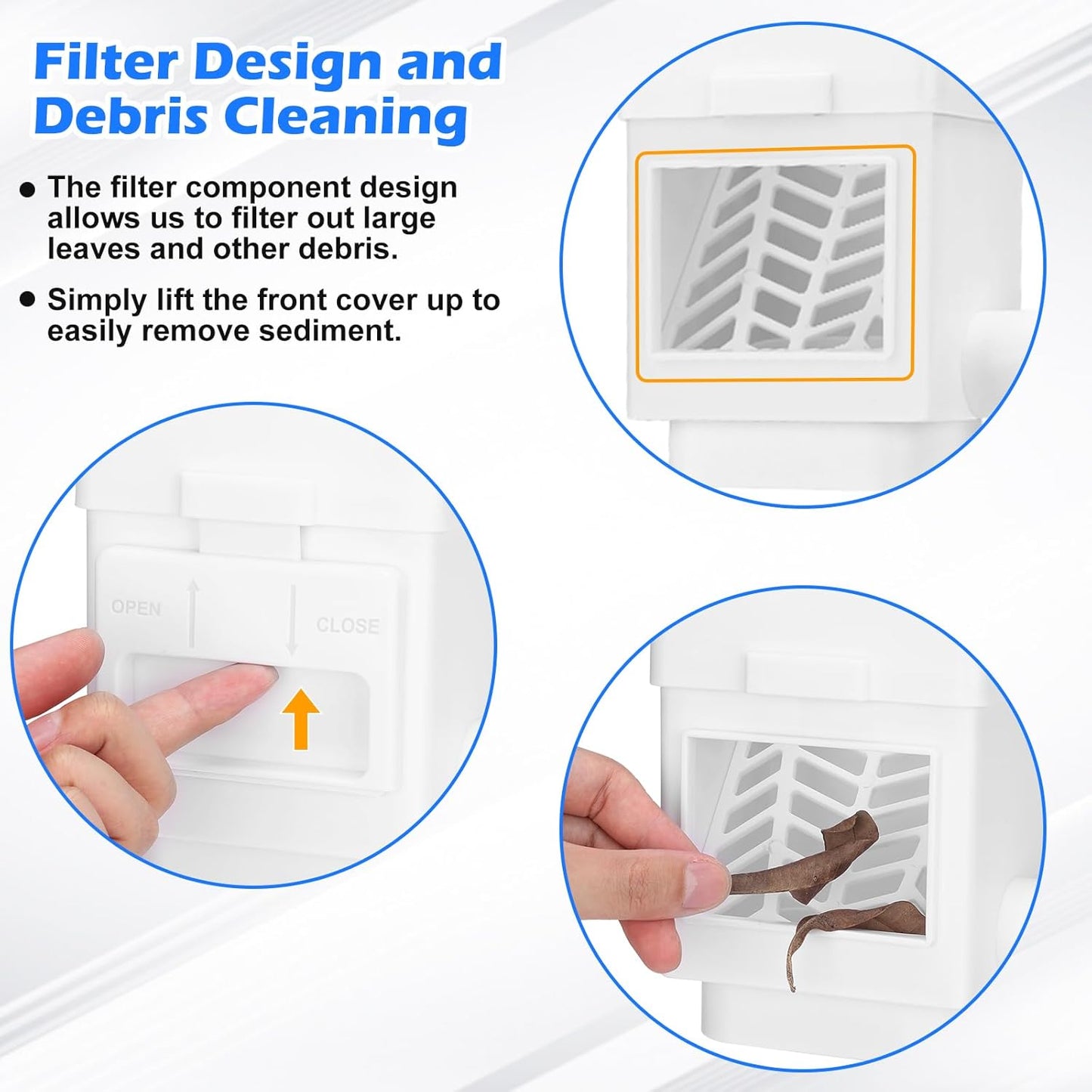 WADEO Rainwater Collection System, Downspout Diverter Fits for 2"x 3" or 3"x 4" Residential Downspouts, Rain Barrel Diverter Kit with Adjustable Valve and Filter, 5FT Hose, White