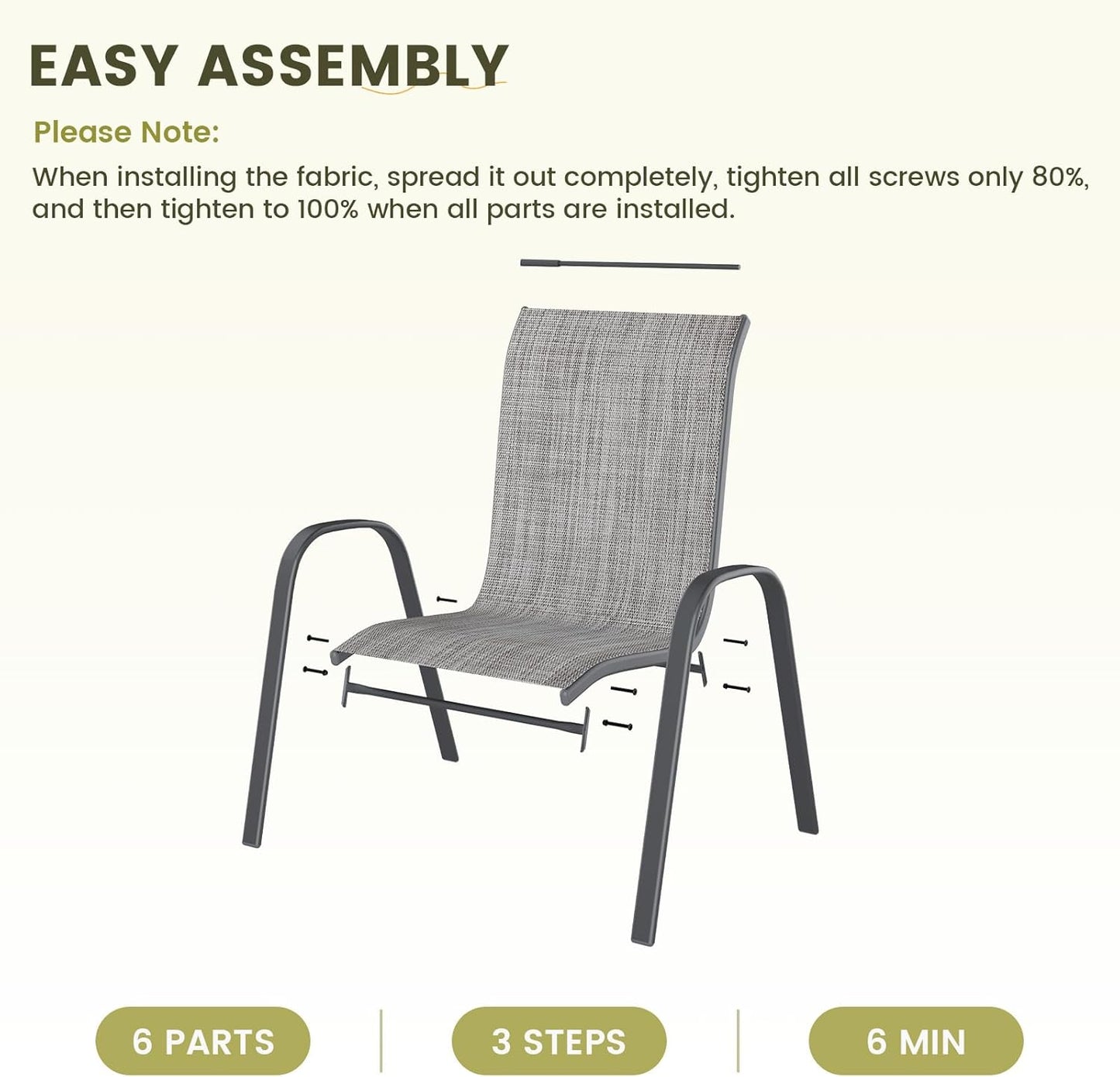 UDPATIO Patio Chairs Set of 4, Stackable Outdoor Dining Chairs with High Back, Breathable Textilene Fabric Outdoor Chair All Weather, 350LBS Capacity for Garden, Backyard (Light Grey)