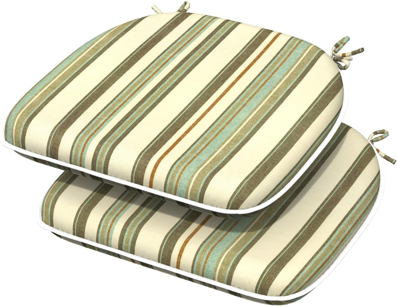 Indoor/Outdoor Chair Cushions 16x17 Inch, Patio Chair Cushions with Ties, All Weather Seat Cushions for Patio Furniture Home Garden Chair Use, Set of 2,Stripe Onyx