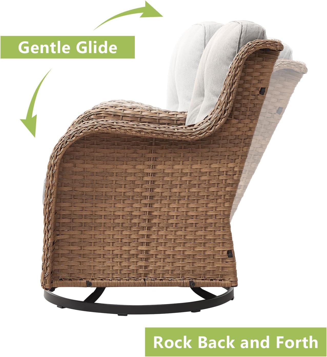 Outdoor Wicker Patio Furniture Set - 6 Piece Rattan Patio Conversation Set with 2 Rocking Swivel Chairs,2 Ottomans,1 Sofa and 1 Coffee Table for Porch Deck Backyard Garden(Yellow/Beige)