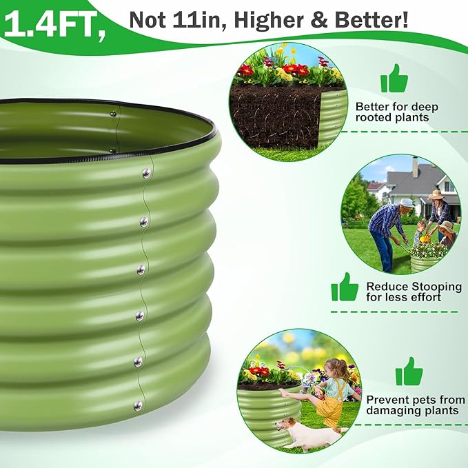 2x2x1.4ft Galvanized Raised Garden Bed, Deep Metal Garden Bed, Matcha Green Raised Garden Beds Outdoor, Raised Planter Box Kit for Vegetables, Flowers, Fruits