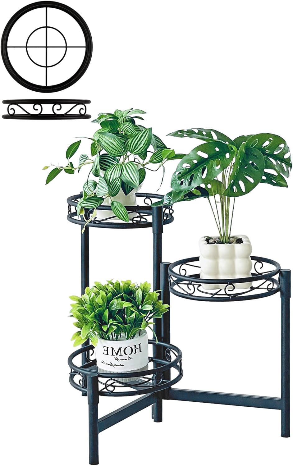 Plant Stand Indoor Outdoor,3 Tier Metal Plant Stand for Multiple Plants, Folding Tall Plant Rack Display Organizer Shelf for Corner Living Room Porch Patio Garden Office - BalckCircle
