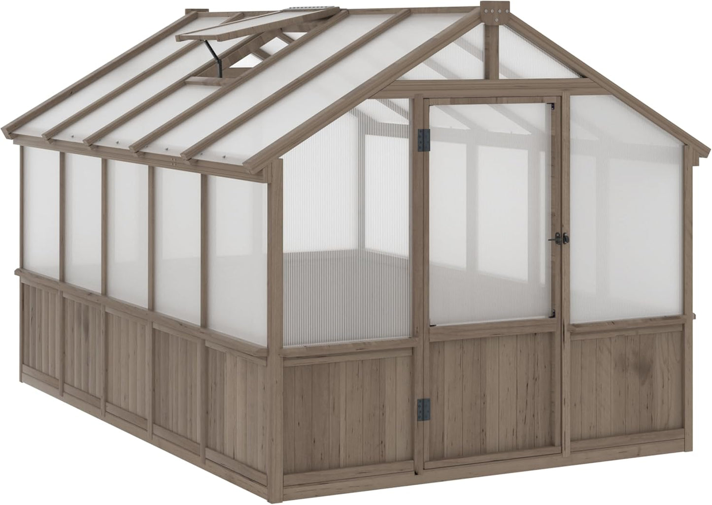 BlueWish 8x10 FT Greenhouse Kit, Wood Greenhouses with 6MM Polycarbonate Panel, Green House with Adjustable Vent & Lockable Door, Walk-in Greenhouse for Outside, Garden, Backyard
