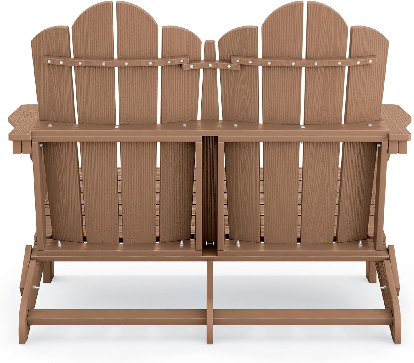 SERWALL Folding Adirondack Bench, HDPE All-Weather Adirondack Loveseat, 660 lbs Capacity, Foldable Outdoor Patio Bench for Deck, Lawn, Garden, Brown