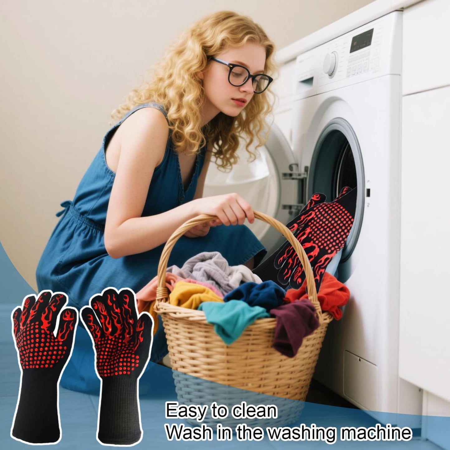 BBQ Gloves Fireproof, 1472°F/800°C F Heat Resistant Grill Cut-Resistant Mitts, Non-Slip Silicone Oven Gloves Long Kitchen Gloves for Barbecue Cooking Baking Cutting