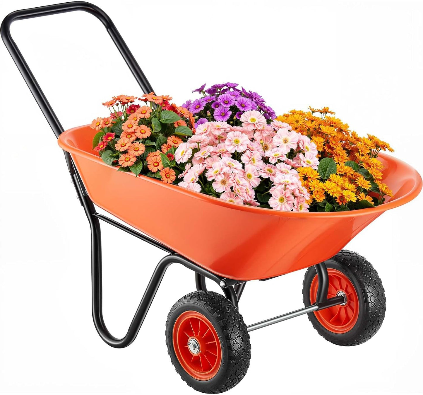 VEVOR Wheelbarrow Cart, 5 Cu. Ft. Load & 397 lbs Capacity, 2 Wheels Garden Dump Cart, Garden Wagon with Handle & 10" Wide Track Wheels, Easy Loading Utility Yard Cart & Wagons for Outdoor Lawn Yard