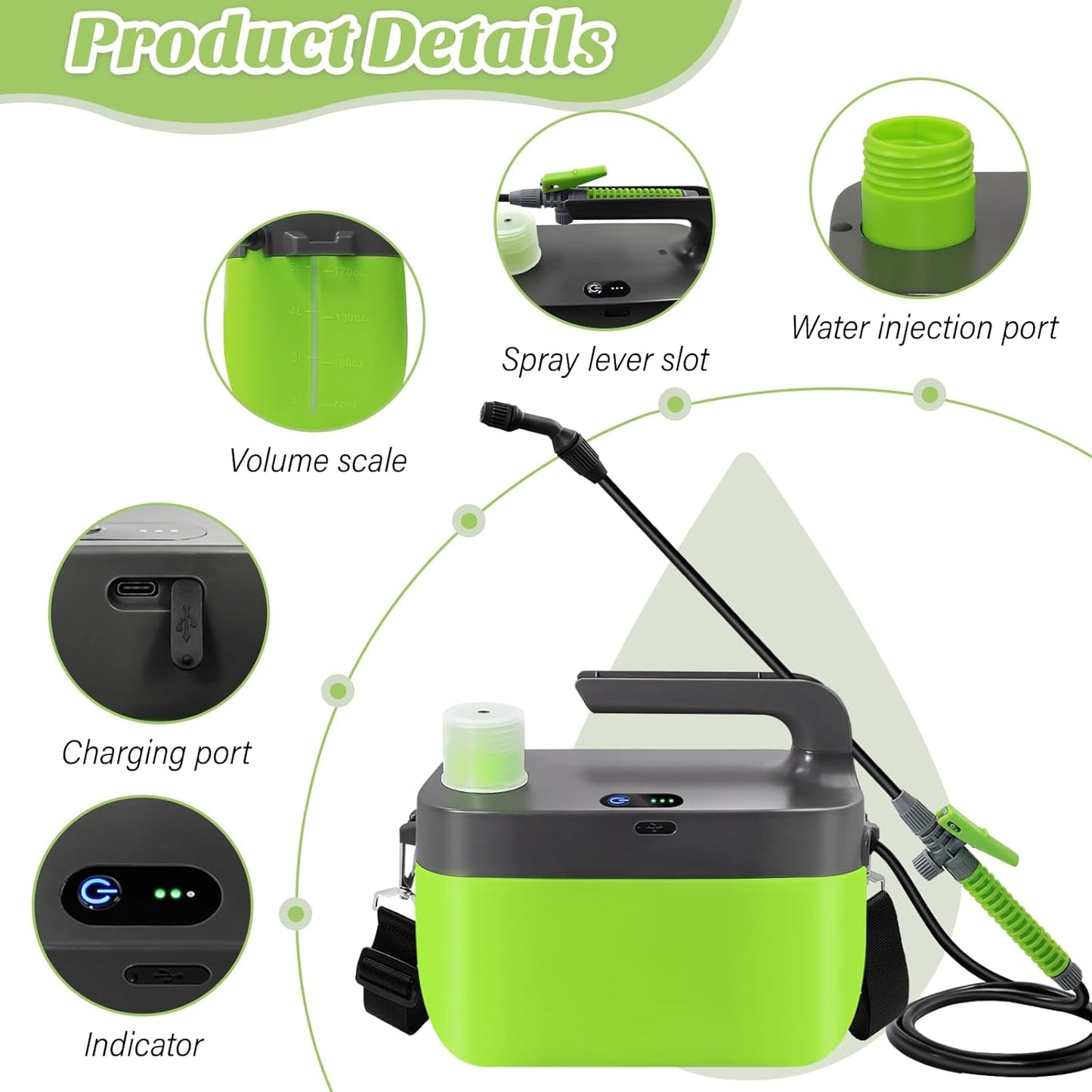 Battery Powered Garden Sprayer, 1.35 Gallon Electric Sprayer with USB Rechargeable Handle, 3 Mist Nozzles, Retractable Wand, Battery Pump Sprayers with Adjustable Shoulder Strap for Lawn and Yard