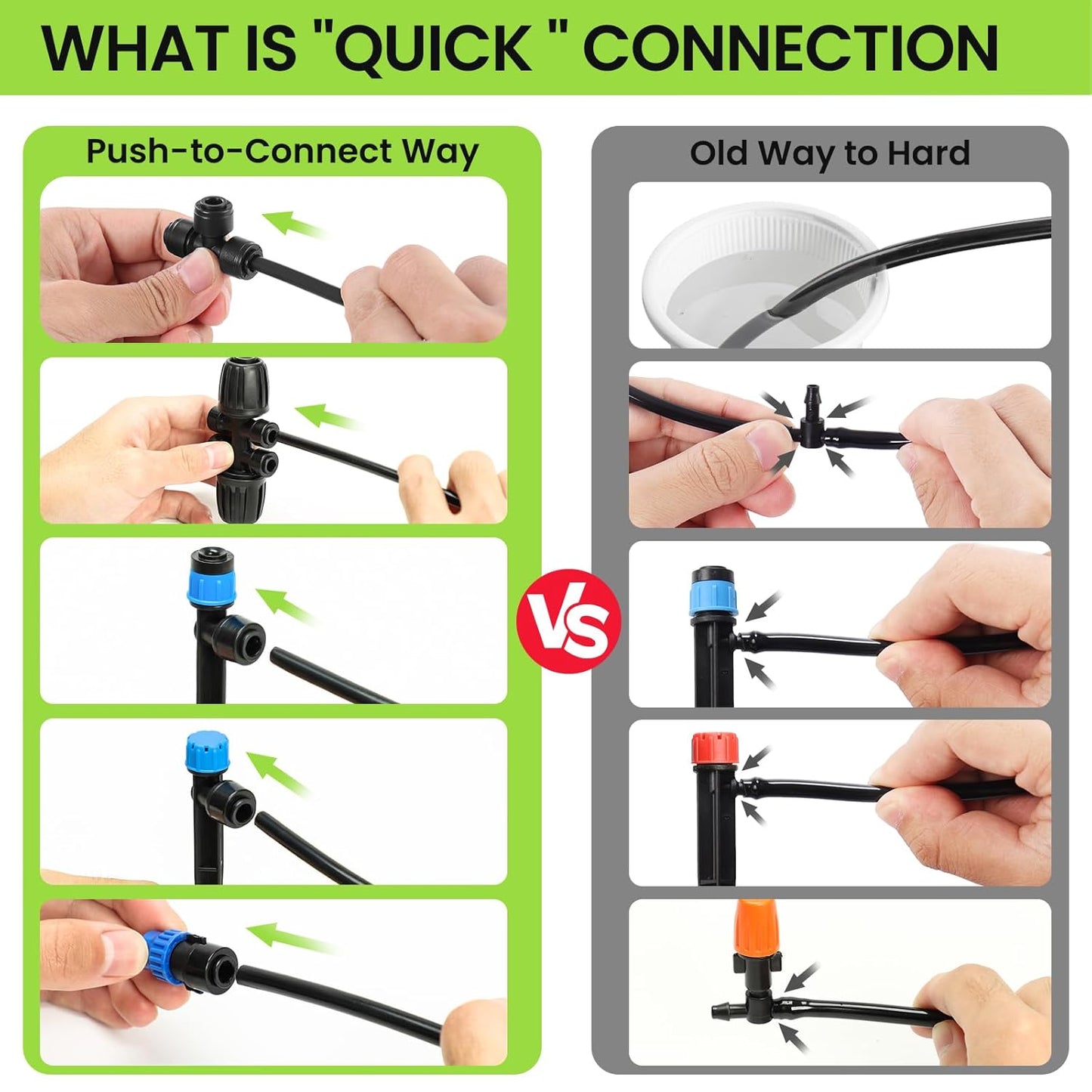 Bonviee 247FT Drip Irrigation System, Automatic Garden Watering System Kit with 50FT 5/16” & 1/4” Drip Tubing, Quick-to-Connect Fittings, Adjustable Drip Emitters for Raised Beds, Greenhouse, Lawn