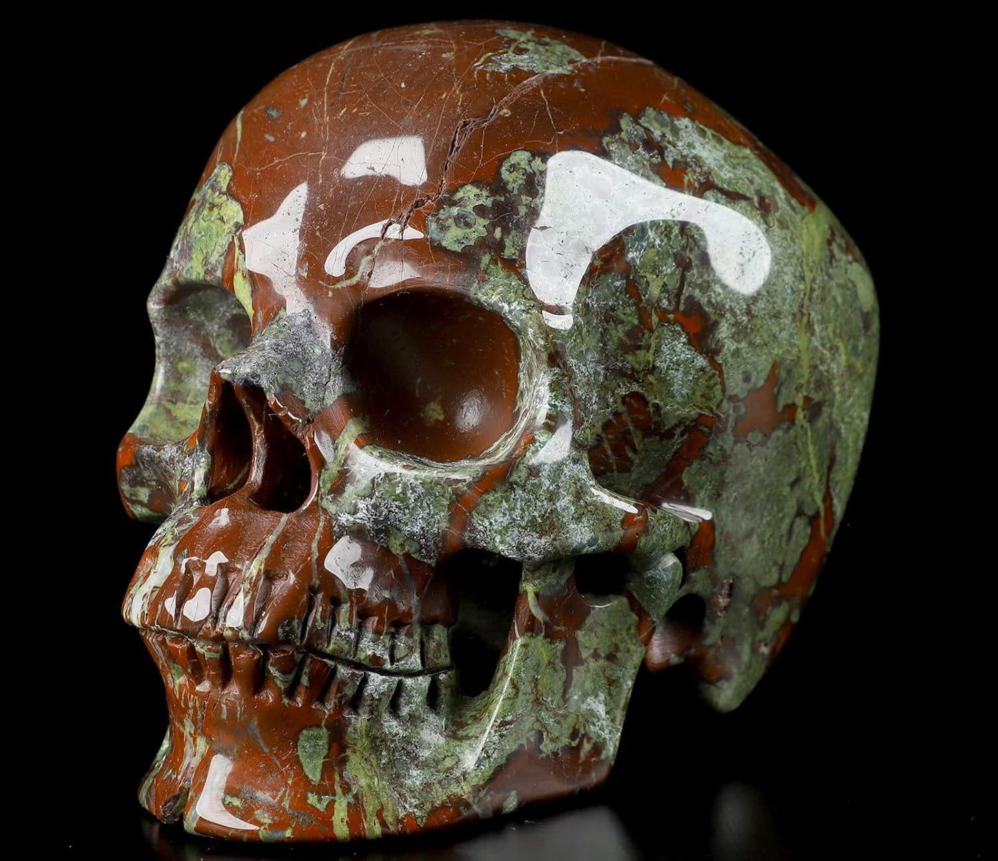 Skullis 5.0" Dragon Blood Jasper Hand Carved Crystal Skull, Super Realistic, Crystal Healing, Hand Carved Gemstone Fine Art Sculpture, Reiki Healing Stone Statue.2241 Z8