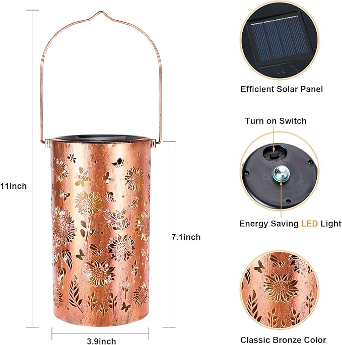 Solar Lanterns Sunflower Lights, Outdoor Garden Decor Waterproof Hanging Lantern Sunflower Solar Lights Gifts for Women Mom Grandma Decorative Yard Patio Deck Porch, 1 Pack