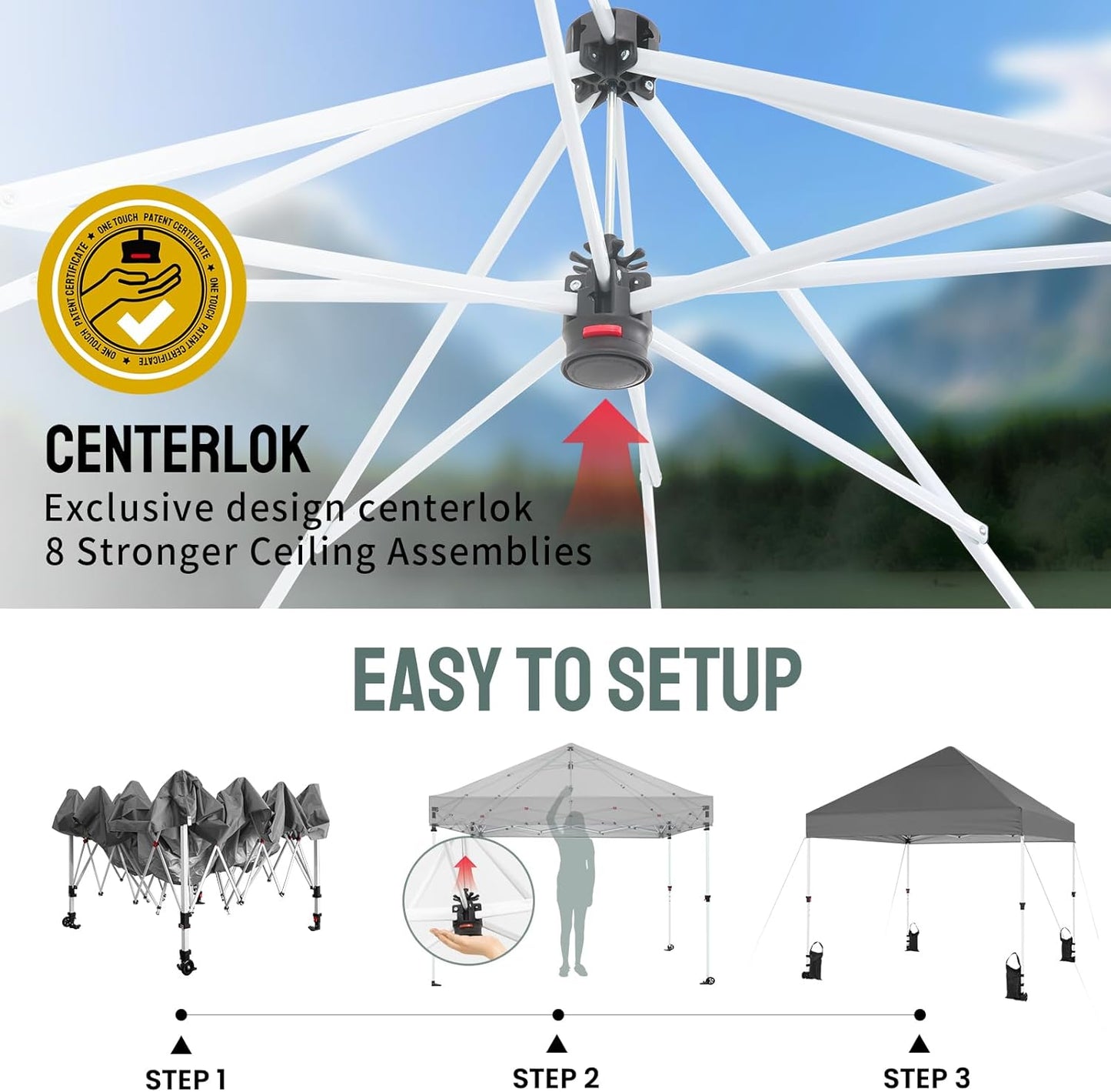 CROWN SHADES 10x10 Heavy Duty Canopy - Premium Pop Up Canopy Tent - Extra Sun Shade Protection with 400D Strength Oxford Fabric - Great for Trade Shows, Events, Tailgates & Commercial Use, Gray