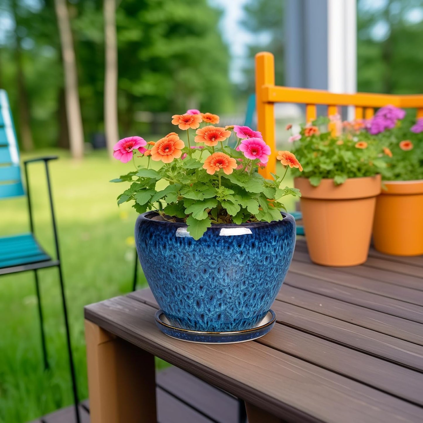 Ceramic Modern Glaze Succulent Planter Pot with Drainage Hole and Saucer 6 Inch Round Flower Plant Pot for Indoor Outdoor Herb Snake Plants