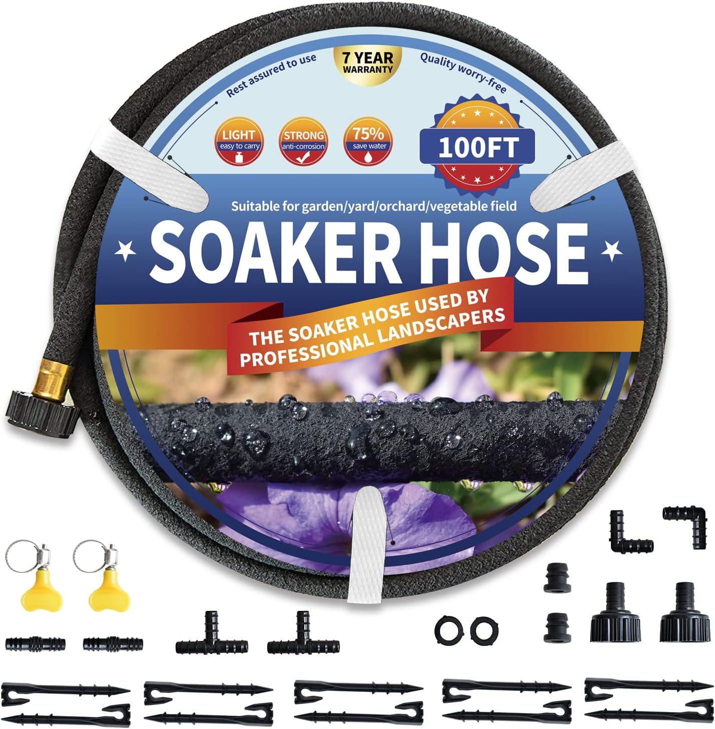 Soaker Hose 100 FT for Garden Beds, 1/2’’ Rubber Garden Soaker Hoses 100 FT with Connectors, Drip Irrigation Watering Hose for Vegetable, Tree, Lawn Yar (100 FEET)