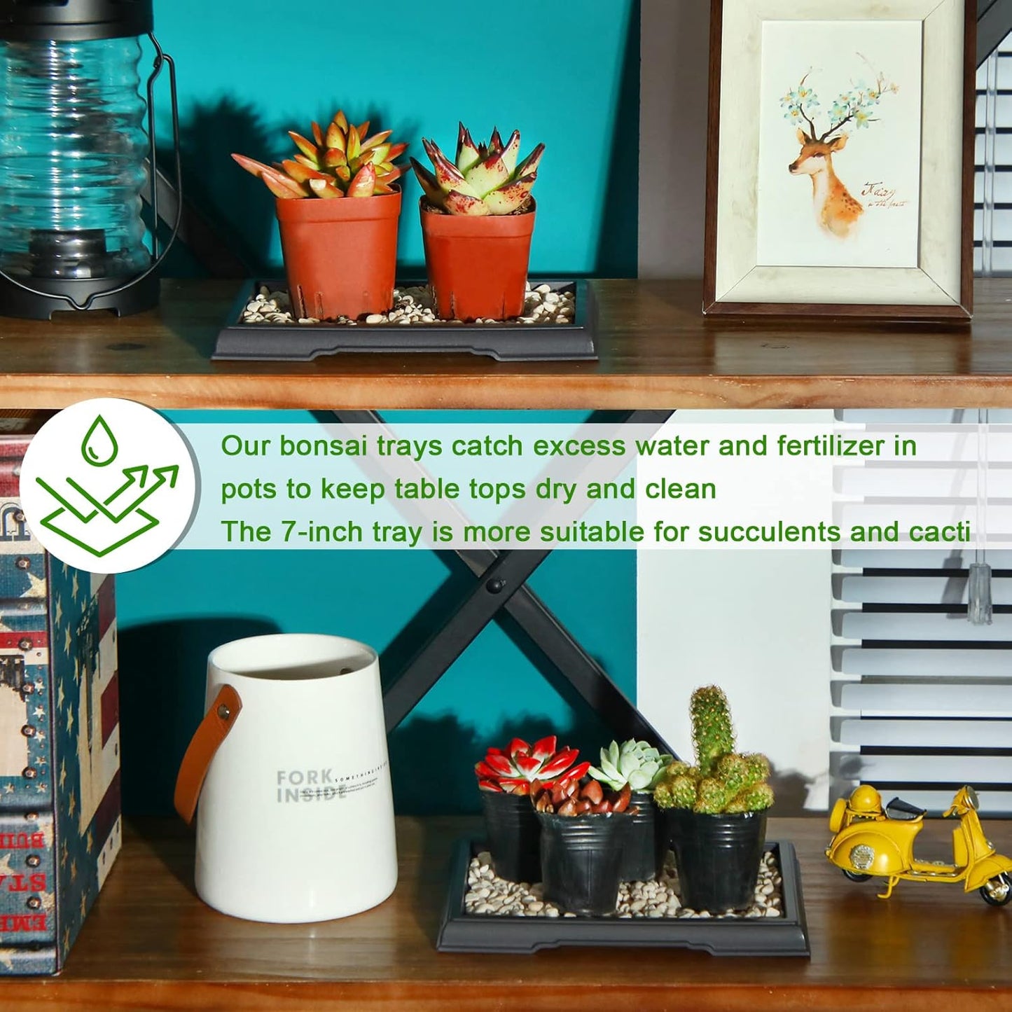 Pinkunn 6 Pcs Bonsai Humidity Tray Drip Tray Plastic Plant Water Catcher Plant Saucers for Indoors and Outdoors Cactus,Succulents,Bonsai Tree,Stone Not Included (7.8 x 5.5 Inch)