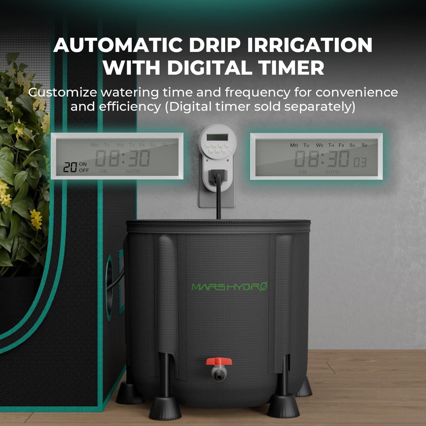 MARS HYDRO 2025 New Auto Drip Irrigation Kits with 13 Gallon Foldable Bucket, 24W Upgraded Water Pump, 8 Drip Emitters, Garden Watering System for Grow Tent Indoor, Lawn, Greenhouse, Yard
